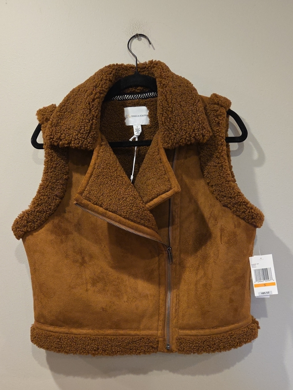 Jessica Simpson Y2K Tan Faux Shearling Zip Vest